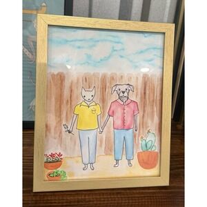"Best Friends" Art For Kids Room, Replica Of A Water Color Print 8"x10" Framed